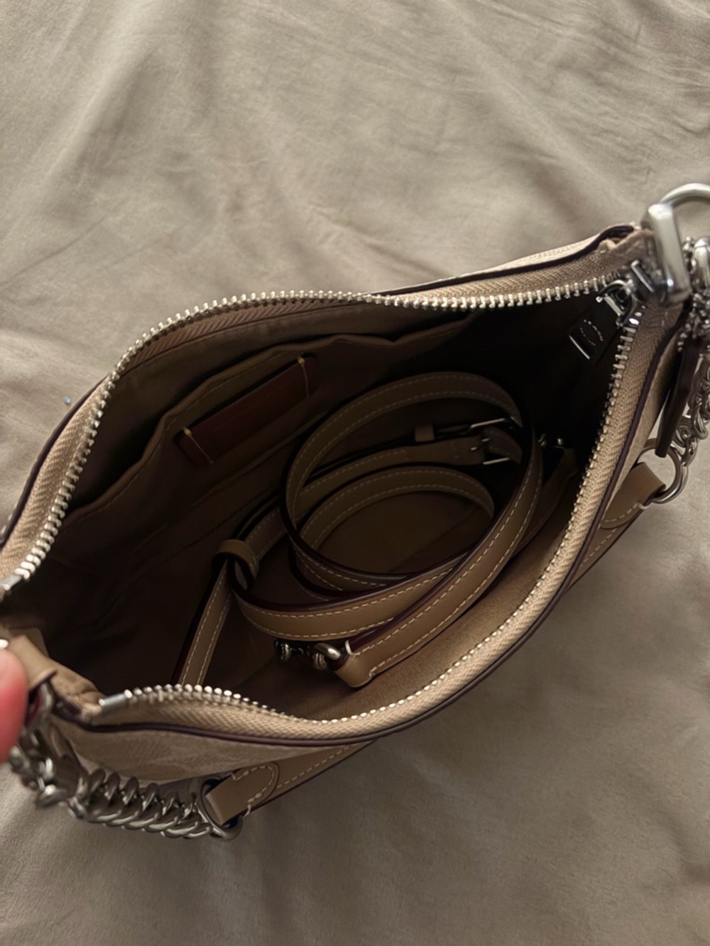 Coach Teri Shoulder Bag in Khaki/Tan with Silver Hardware - Picture 4 of 5